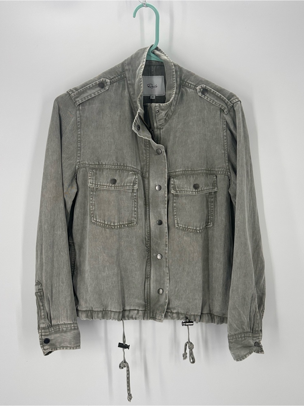 Rails Collins Sage Utility Jacket Styled with Zip & Snap Front Drawstring Hem